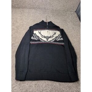 Chaps Mens Navy Blue Deer Antler Mountain Quarter Zip Cotton Sweater Large L/G